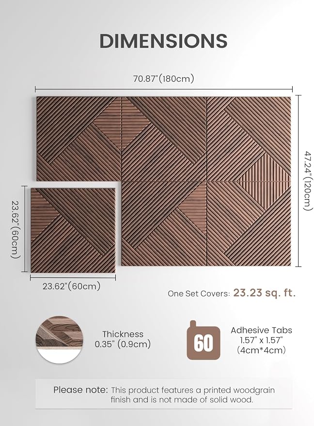 Fluxynara 6-Pack Felt Bulletin Board,Walnut Diamond Chevron-1 | 70.87" x 47.24" Cork Board Alternative, Acoustic Wall Panels with 60 Adhesive Tabs for Recording Studios and Home Offices - Image 2