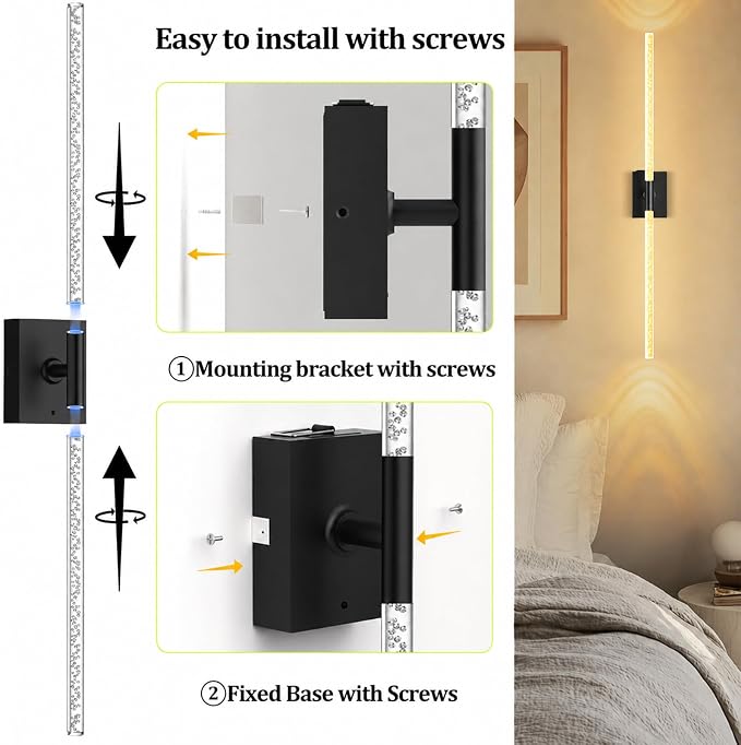 iThird Battery Operated Wall Sconces Set of 2, 10000mAh, Black Bubble | wireless crystal wall lights rechargeable with Remote & 360° Rotate, 31.5" Wall Lamp for Bedroom Living Room Mirror - Image 2