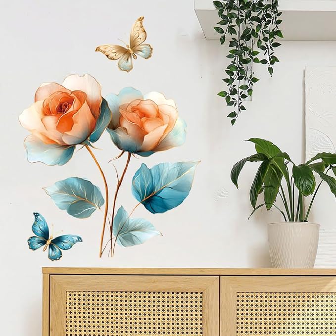 Dreamy Colorful Flower Wall Decal Yellow Blue Blossoms Peel and Stick Wall Art Removable PVC Wall Sticker for Bedroom Nursery Living Room Home Decor - Image 8