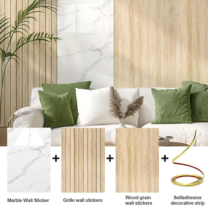 Chejiaye Peel and Stick 3D Wall Panel -23.6"x118"Soundproof Self-Adhesive Wall Sticker, Removable Thick PVC Slat Contact Paper for Kitchen Bedroom,Ceiling Wall Decoration White Grey - Image 2