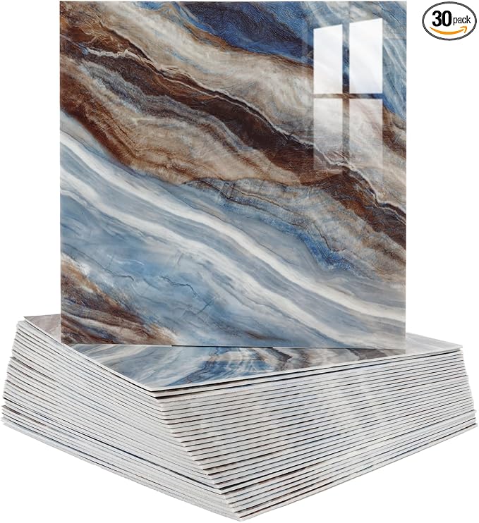 Marble Peel and Stick Backsplash Tile, 11.8" x 11.8" Self-Adhesive Waterproof Wall Panels for Kitchen, Bathroom, Living Room, 30-Pack (Not Real Tile) by PGVALXOR