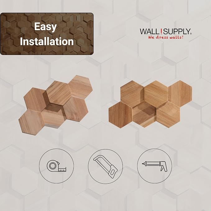 Wall!Supply 3D Wall Panels – Reclaimed Hexagon Asian Teak Wood in Natural – Home Decor Wallpaper Alternative for Living Room, Bedroom & Office – Easy DIY Installation – 25 Pack, Covers 10.5 Sq Ft | Real Reclaimed Asian Teak, Wallpaper Alternative, Easy... - Image 6
