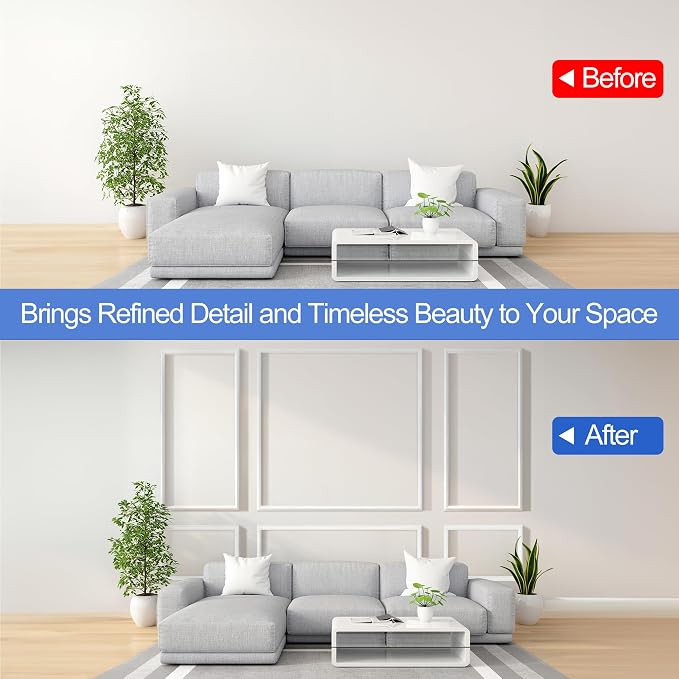 RELIANCER Peel and Stick Wall Molding Kit,34PCS Pre-Cut Door Molding Panels,3D Moulding Wainscoting Panel,Self Adhesive Walls Moulding Trim,Wall Modular Frames for Interior Walls Decor Home Bedroom - Image 8