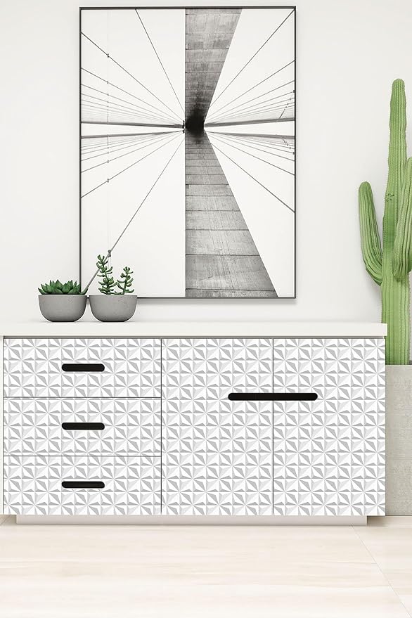 3D Flat Visual Effect Wallpaper Peel and Stick 23.6"x196.8" White Diamond Wallpaper Self-Adhesive Removable Wallpaper Effect Contact Paper Grey White by WEISENI