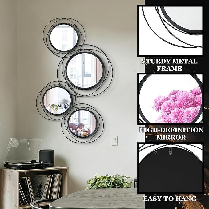 4 Set Circle Mirrors for Wall Decor Living Room Bedroom Entryway - Image 4