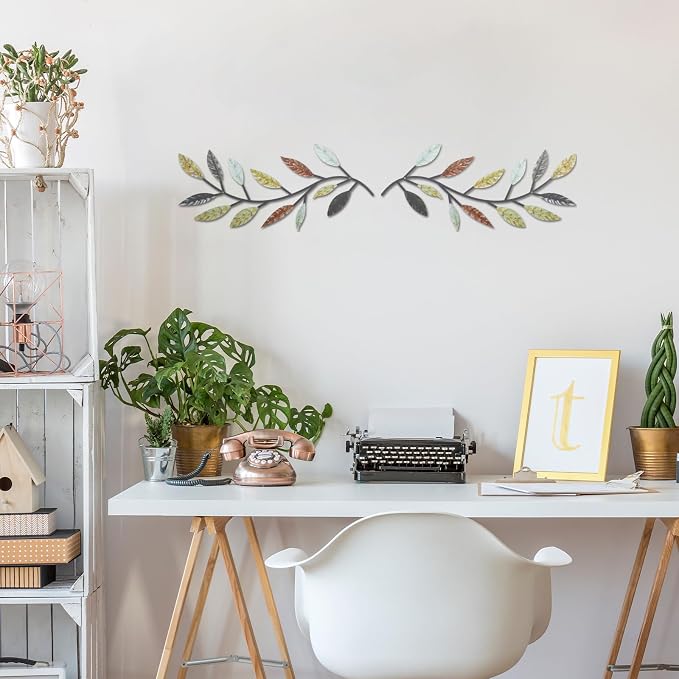 Zhengmy 2 Pcs Metal Leaf Wall Art Vine Branch Decor,Multi Color | Olive Branch Metal Decor for Living Room Hallway, Symmetrical Leaf Pair for Doorway Entryway, Lightweight Hanging Art Design - Image 4