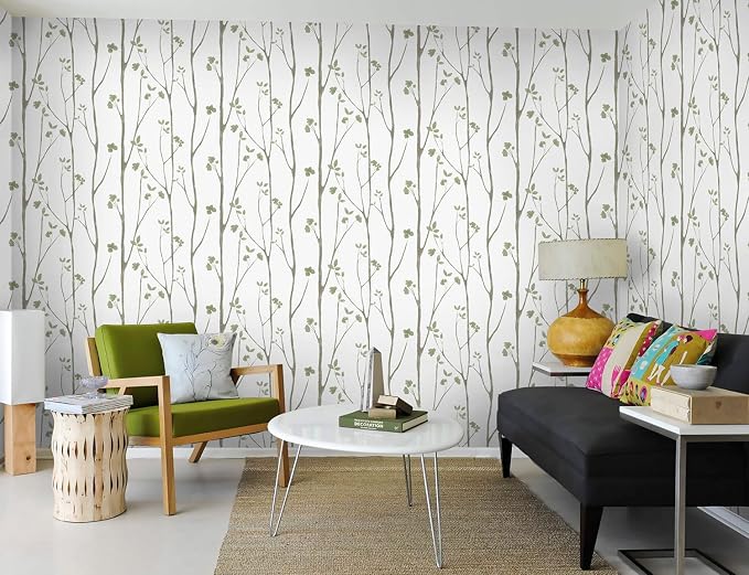 Timeet Floral Wallpaper Peel and Stick Green Leaf Contact Paper Boho Flower Wall Paper Self Adhesive Removable Decoral Bedroom Living Room Walls 16"x118" - Image 6
