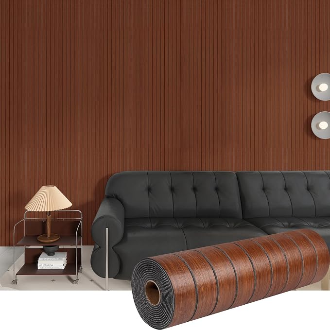 3D Wood Slat Wall Panels Peel and Stick Faux Wood Grain Thick Wallpaper 15.7"x236" Acoustic PET & IXPE Foam Paneling Self-Adhesive Decor for RV Living Room Bedroom Ceiling DIY Accent Wall Covering by Laceskyso