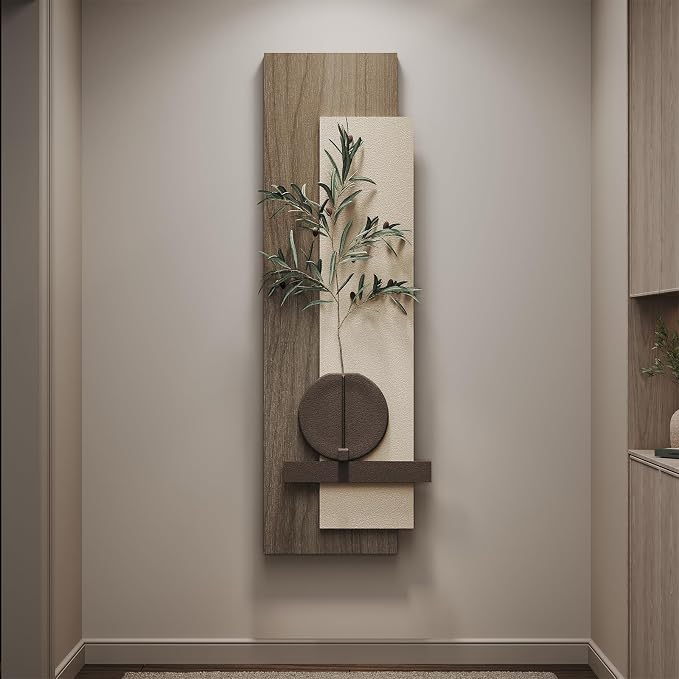 Cuspin Modern 3D Textured Long Narrow Vertical Wall Art | Tall slim type, Faux olive branches, Layered panels, Neutral tones, For bedroom dining room hallway entryway wall decor by Cuspin
