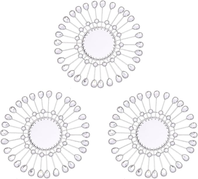 Silver Mirrors 3 Pce, 9 inchSunburst Indoor Mirror Hanging Wall Decorate by Manortang