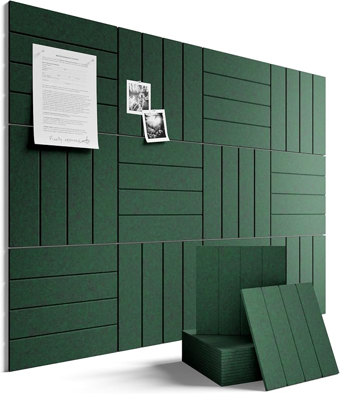 Fluxynara 48" x 36" Large Felt Bulletin Board, Pine Green | 12 Pack Cork Board Alternative with 60 Safe Adhesive Tabs, Pin Boards for Wall Decor, Home, Office, Classroom,Dorm by FLUXYNARA