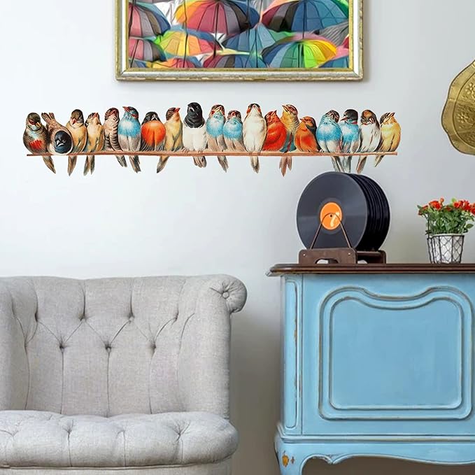 Watercolor Bird On Wire Wall Decals, Removable Creative Bird Wall Stickers, Lifelike Lovely Birds Decor, DIY Vinyl Art Murals for Boys Girls Kids Bedroom Living Room Nursery Decoration (Large) - Image 5