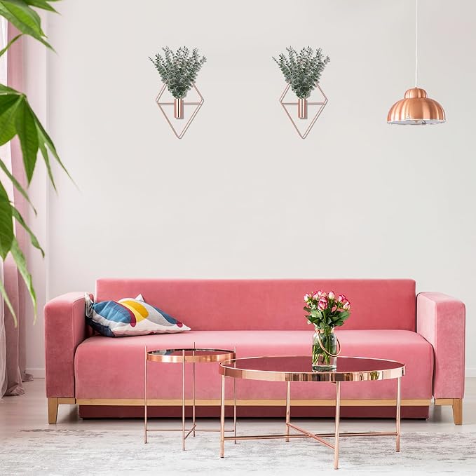 Jexine 4 Pcs Hanging Artificial Planters Wall Decor, Rose Gold, Eucalyptus | Bathroom Wall Decor, Geometric Metal Vase, Indoor Plants, Living Room, Home Office, Entryway, Boho Accent, Wall Mounted - Image 4