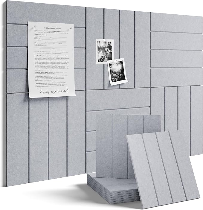Fluxynara 36" x 24" Large Felt Bulletin Board, Soft Gray | 6 Pack Cork Board Alternative with 30 Safe Adhesive Tabs, Felt Pin Boards for Wall Decor, Home, Office, Classroom, Dorm by FLUXYNARA