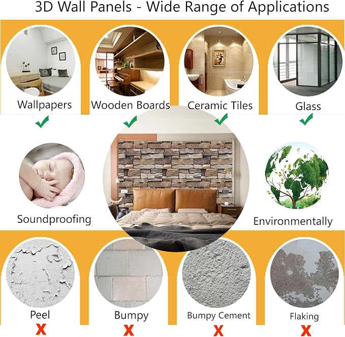 3D Wall Panels Peel and Stick, 10PCS Self-Adhesive Brick Wallpaper | Waterproof, 11.8" x 11.8", PVC,Wall Panel, Brick Stone for Living Room,Lobby Bedroom Office Interior Decoration - Image 8