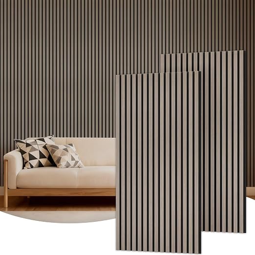 TONOR Wood Wall Panels for Interior Wall Decor-2 Pack 47.2" x 23.6" | Wood Slat Acoustic Panels-15.5ft² for Noise Cancelling and Wall Décor Living Room, Bedroom, Home Decor, Office, Gray by TONOR