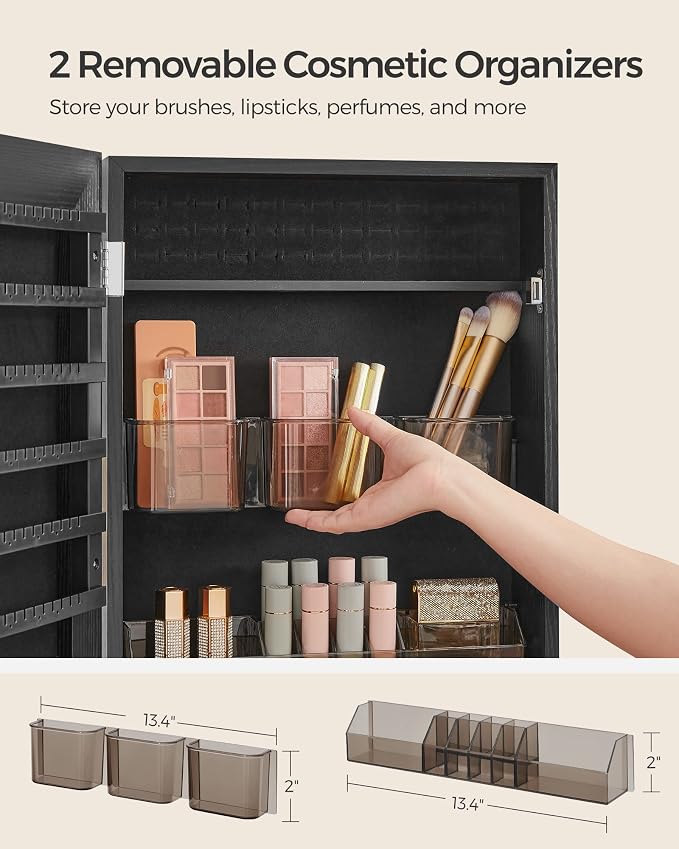 SONGMICS Mirror Jewelry Cabinet Armoire, Wall or Door Mounted, Lockable - Image 4