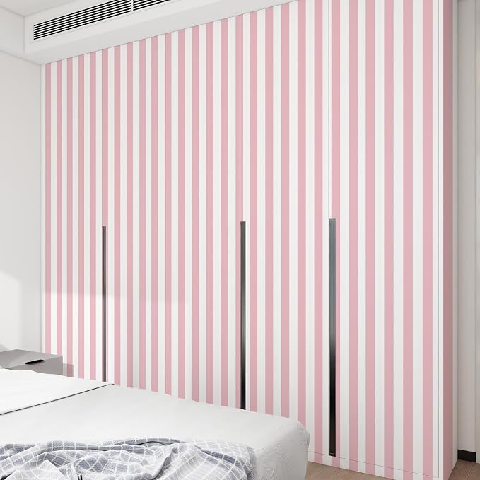 Pink and White Striped Wallpaper Peel and Stick Wallpaper Self-Adhesive Removable Waterproof Wall Paper for Walls Modern Vinyl Film 17.3”x300” - Image 7