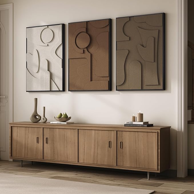 Large 3D Textured Framed Neutral Abstract Wall Art for Living Room, 3 Piece | Solid wood frames, sculptural relief forms, warm earth tones, ready to hang, big size 24x36 in, wall decor for bedroom office - Image 4