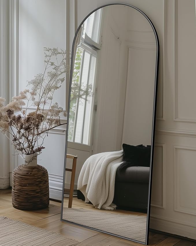 Antok Full Length Mirror, 59"x18.1" Floor Mirror with Stand, Black, Arched by AntokMirror
