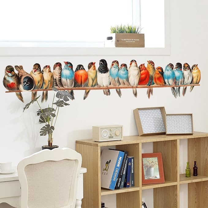 Watercolor Bird On Wire Wall Decals, Removable Creative Bird Wall Stickers, Lifelike Lovely Birds Decor, DIY Vinyl Art Murals for Boys Girls Kids Bedroom Living Room Nursery Decoration (Large) - Image 4