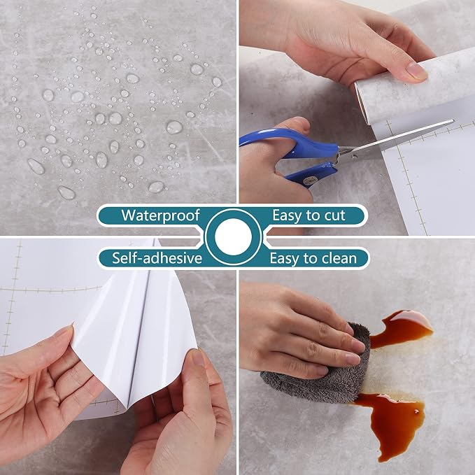 VEELIKE 15.7''x354'' Concrete Contact Paper for Countertops Waterproof Light Concrete Wallpaper Textured Peel and Stick Limewash Wallpaper Self Adhesive Cement Murals Removable for Cabinets Furniture - Image 8
