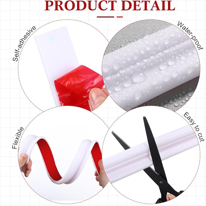 32.8ft x 1.25 Inch Flexible Peel and Stick Molding Trim for Wall, Baseboard, Backsplash, Tile Edge, Chair Rail, Mirror-self Adhesive Moulding Trim for Bathroom Wall Door Floor Window, White - Image 3
