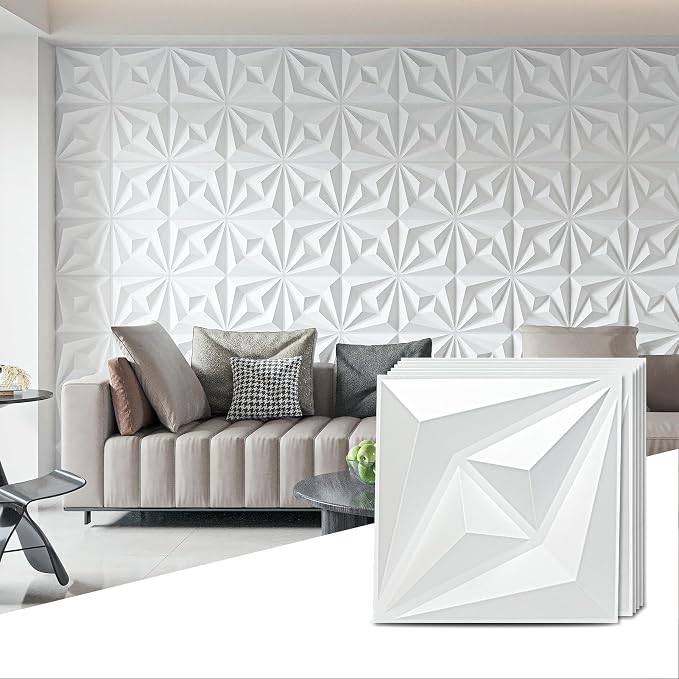 AMZDEPOT 3D Wall Panels, 12x12 Inch, 20 Pcs, White | Interior Wall Decor, 3 Layout Options, PVC Textured Wall Art Decor, for Living Room Bedroom TV Background Gaming Room by AMZDEPOT