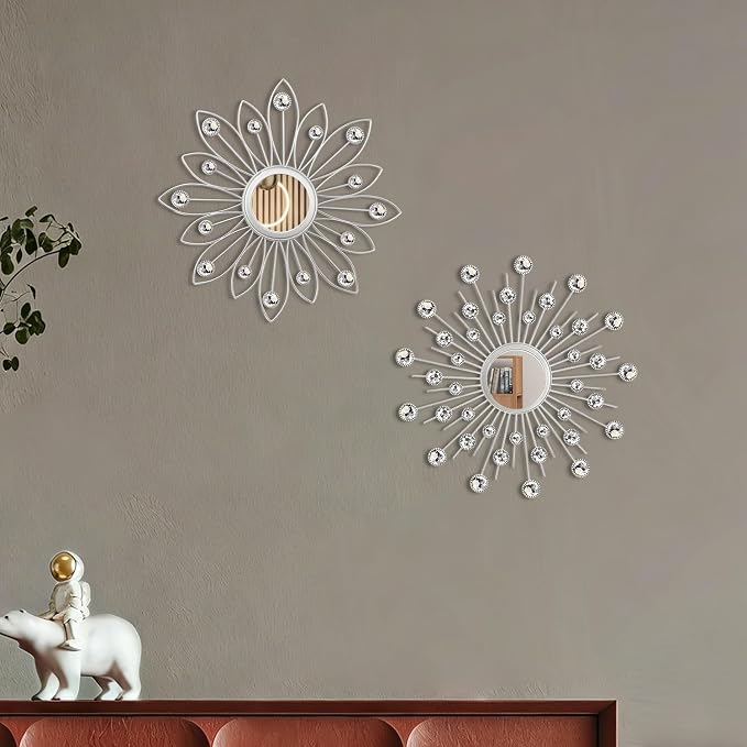 2 Pack Metal Mirrors for Wall Boho Sunburst Wall Mirror Home Decor Modern Decorative Wall Art for Bedroom Living Room Entryway - Image 6
