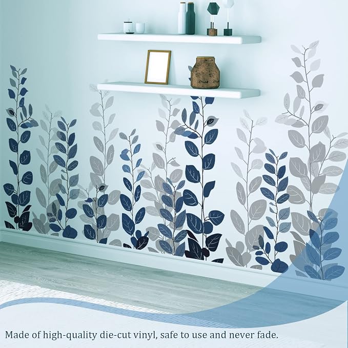 Blue Hanging String of Eucalyptus Wall Decals Peel and Stick, Large Plants Vinyl Wall Stickers, Removable Vine Home Decor Art for Bedroom Living Room Classroom Office - Image 6