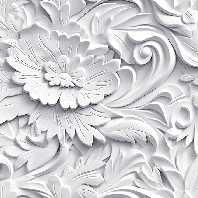 ReWallpaper 17.5in×23ft Modern 3D Wallpaper Stick and Peel Wallpaper Grey Floral Peel and Stick Wallpaper for Bedroom Bathroom Contact Paper Decorative Faux 3D Wall Panels for Interior Wall Decor by ReWallpaper