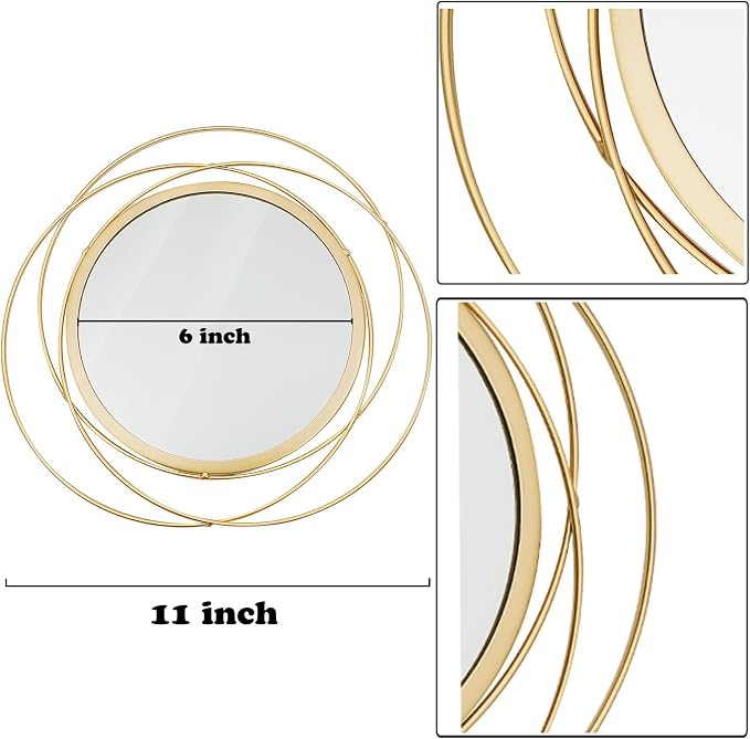3 Set Round Mirrors for Wall Decor Living Room Bedroom Bathroom Dining Room Metal Circle Mirror Set Boho Decorative Sunburst Wall Art Accent Entryway - Gold 11 in - Image 6