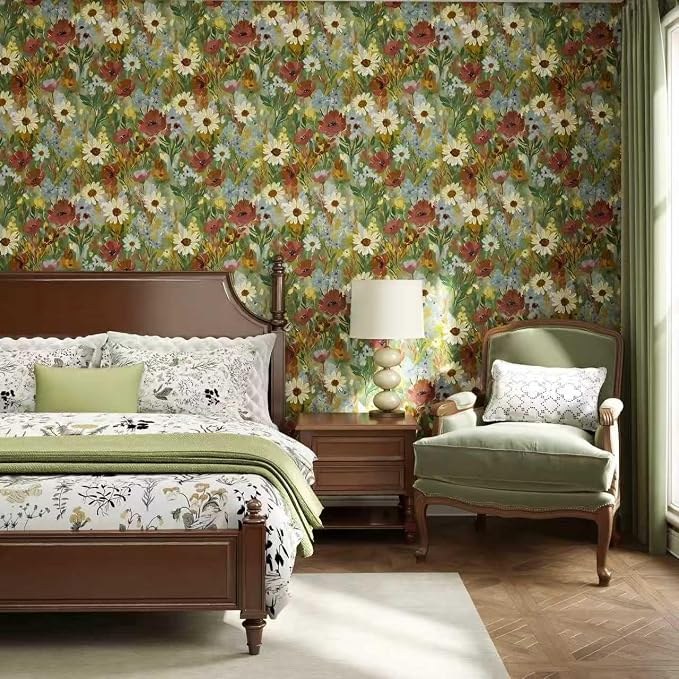 17.7" x 197" Wallpaper Peel and Stick Floral Wall Paper Removable Waterproof Vintage Floral Contact Paper for Bedroom, Bathroom,Bathroom, Home Wall - Image 4