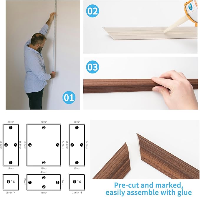 Art3d Pre-Cut Wall Molding Set of 6 pcs, 3 Top 3 Bottom, Walnut | Ready-to-Assemble Wainscoting Panel, High-Impact, Precision Pre-Cut, DIY-Friendly, Ideal for Indoor Wall Decor, Accent Walls - Image 6
