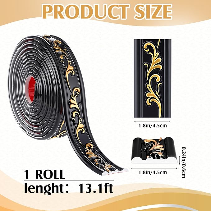 Black Gold Peel and Stick Crown Molding Trim, 13.1 ft X 1.8" - Image 3