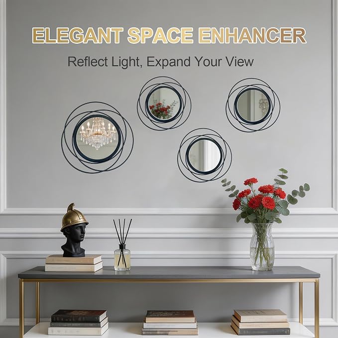 4 Piece Gold Round Wall Mirror Set Modern Metal Circles for Home Decor - Image 5
