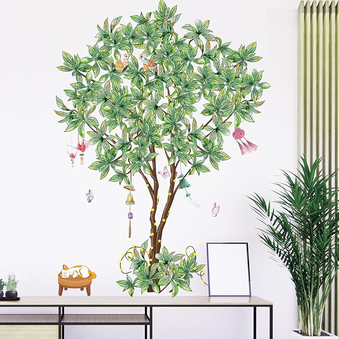 Lemon Tree Wall Decal, Large Decorative Green Tree with Birds Wall Stickers, Removable Peel and Stick Mural Wall Art Decoration for Living Room, Bedroom, Office Wall Decor (Green Tree) - Image 3