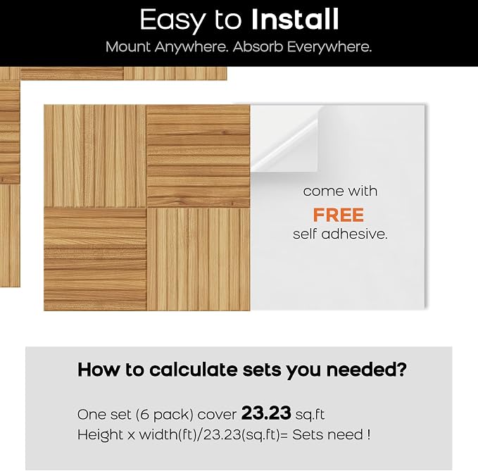 BUBOS 6 Pack Art Acoustic Wall Panels,70.8”x47.2”Self Adhesive for Home Decor | Peel and Stick, for Home Office, Studio & Wall Decor Sound Treatment, Wall Panels for Noise Reduction & Stylish Room - Image 8