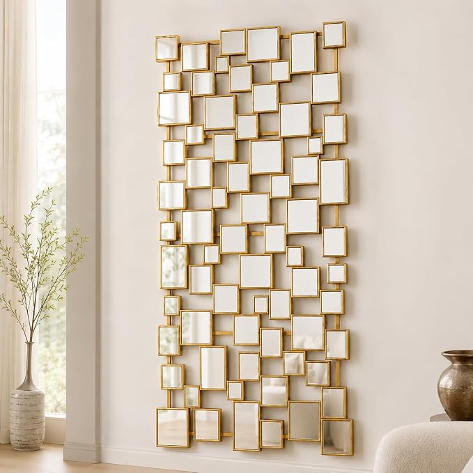 Large Modern Wall Mirror - 27.55"x55.1" Brushed Gold Wall Mirrors Metal Framed Decorative Mirror for Entryway Bedroom Living Room Home Decor by NXHOME