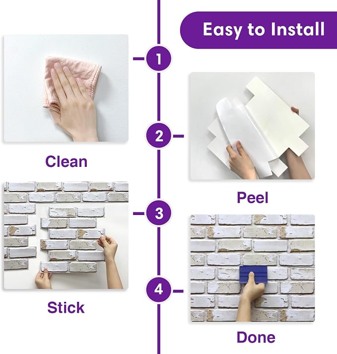 3D Faux Brick Wall Panels Peel and Stick, Designed for Quick DIY | Warm Whitewash, 10 Pcs 11.8" x 11.8", Small Brick-Look, Ultra-Light Fake Brick Covering for Wall Renovation, Cover 9.7 sq ft - Image 6