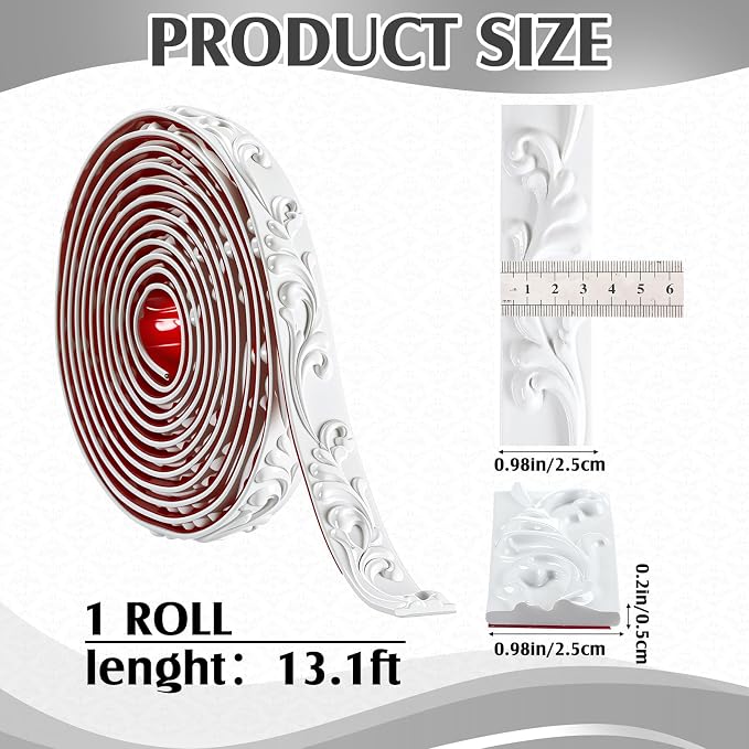 White Peel and Stick Crown Molding Trim, 13.1 ft X 1" - Image 3