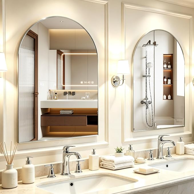 Arched Wall Mirror for Bathroom, 30"x40" Arched Mirror Wall Mounted Mirror with Metal Frame, Silver Vanity Mirror Decor for Mantle, Bedroom, Entryway, Living Room - Image 4