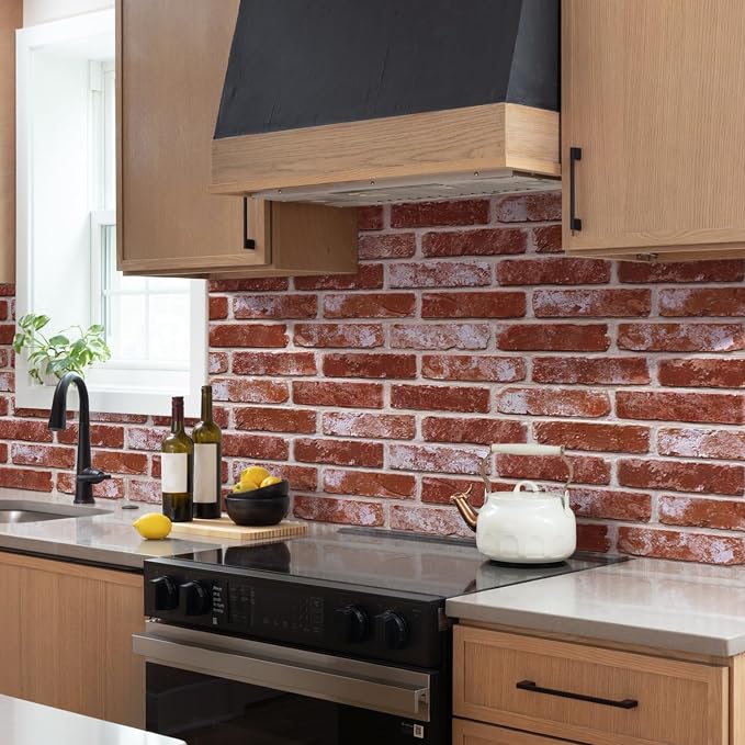 Commomy Faux Brick 3D Wall Panels - Not Real Brick 12 pcs of 22.8" x 11.8" | Thin UrltraLight PVC Wall Stickers Retro Red Brick Peel and Stick Tile for Kitchen,Bedroom, Living Room（Covers 22.48 sq.ft） - Image 8