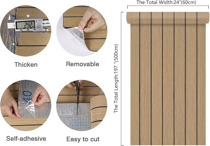 CHIHUT Wide Light Oak Tan Wood Paneling 24"x197" Peel and Stick Wood Panels for Interior Wall Decor Thick Foam 3D Textured Wooden Paneling Roll Renter Friendly Ceiling Wallpaper for Wall Covering - Image 8