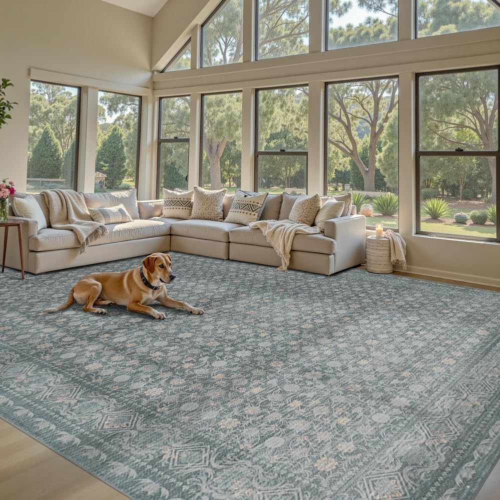 Rugxara 9x12 Extra Large Area Rug,Neutral Vintage Boho Rug for Living Room - Image 3