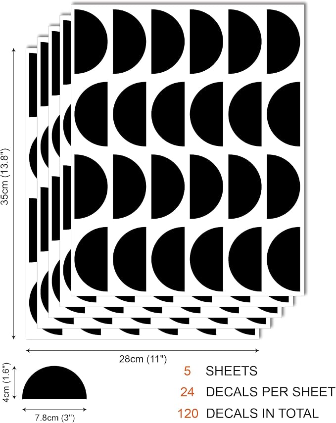 Black Semi-Circle Wall Decals, Scandinavian Geometric Wall Décor | Stunning painted look for modern boho accent wall minutes. Peel and stick matte vinyl stickers for home, office, dorm. - Image 6
