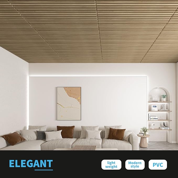 Art3d Fluted Slat 3D Wall Panels, Drop Ceiling Tiles, 12-Pack, Walnut | 24" x 48" , Lightweight, Break-Proof, Compatible with Grid System, Ideal for Home, Commercial Spaces - Image 3