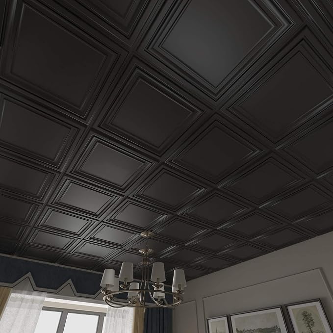 Art3d PVC Ceiling Tiles, 3D Plastic Sheet in Black, 2 x 2 ft, 12-Pack | Lightweight, Waterproof, No Sag and Breakage, Compatible with Grid System, Perfect for Basement, Kitchen - Image 2