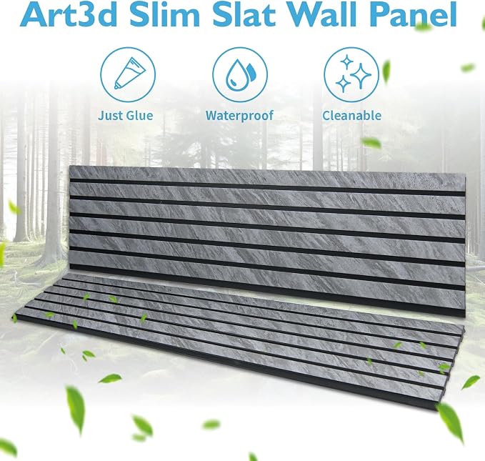 Art3d Six-Grid Design Slim Slat Wall Panel, 104 x 12 Inch, 4-Pack, Granite | Lightweight, Wainscoting, Waterproof, Easy to Clean, Sturdy, Glue on, Elegant Style, for Bedroom, Office, Home Improvement - Image 5
