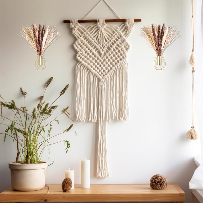 Otoolling Boho Wall Decor Set of 2 – Metal Hanging Wall Art with Faux Pampas or Eucalyptus,Minimalist Bohemian Accent for Living Room, Bedroom, Entryway(Gold,Pampas) - Image 6